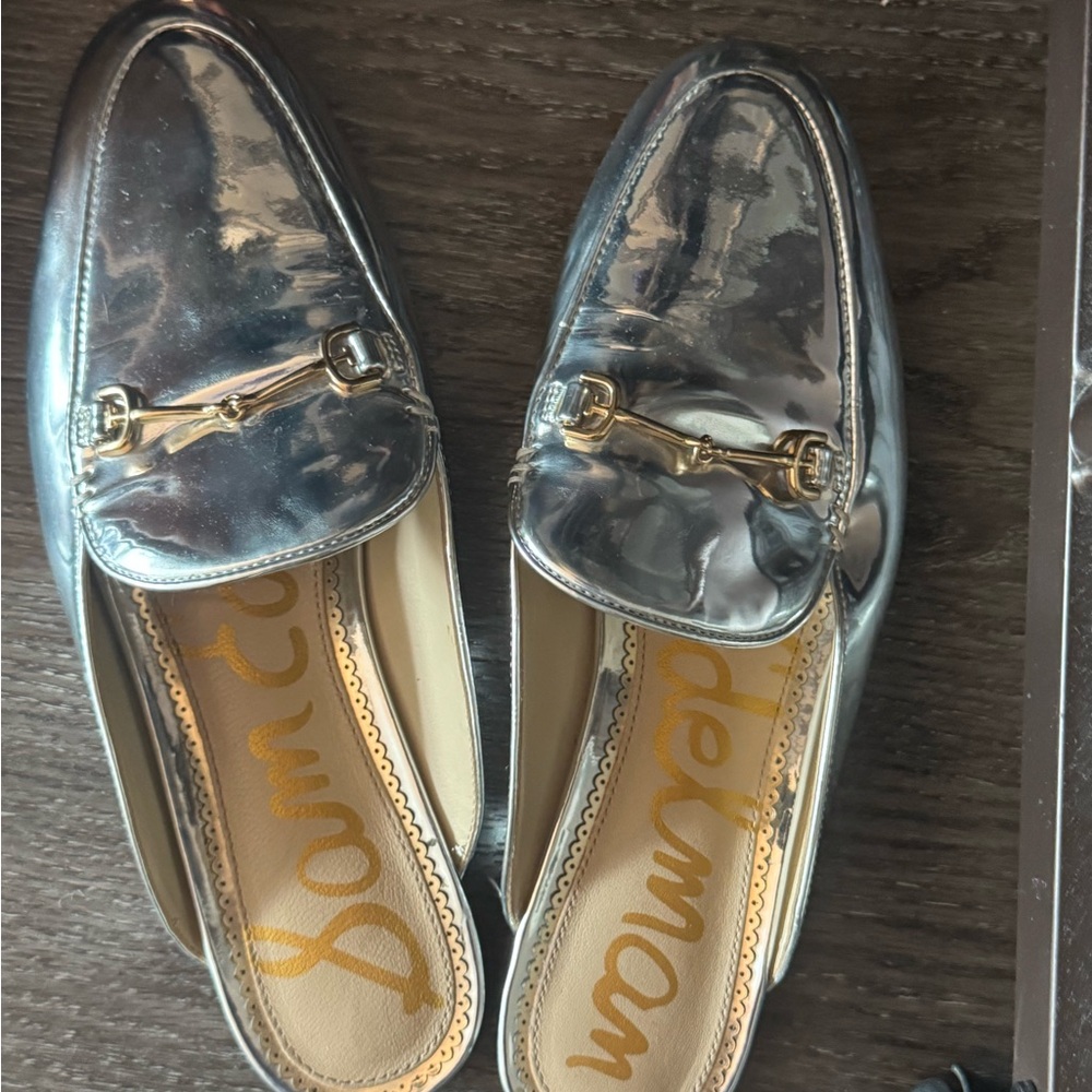 Sam Edelman Metallic Silver Loafers with Gold Accent